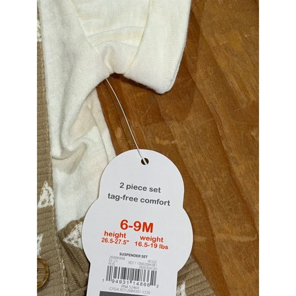 NWT Wonder Nation Baby Boys 6-9M 2Pcs Outfit Set Elephant AOP Shirt & Suspenders